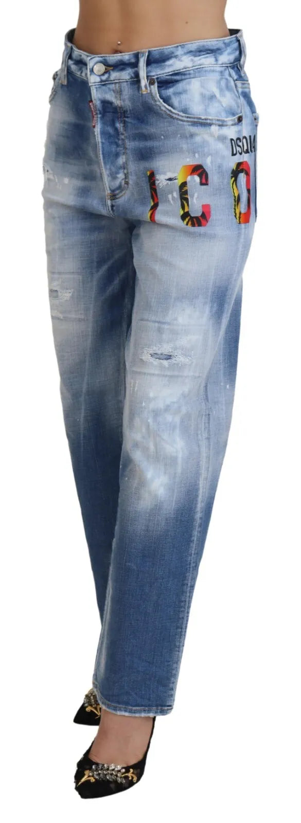 Dsquared² Blue Icon High Waist Straight Denim Jeans Boston by Dsquared²