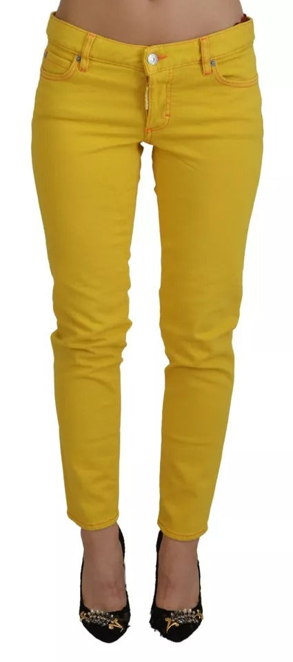 Dsquared² Yellow Cotton Low Waist Cropped Jennifer Denim Jeans by Dsquared²
