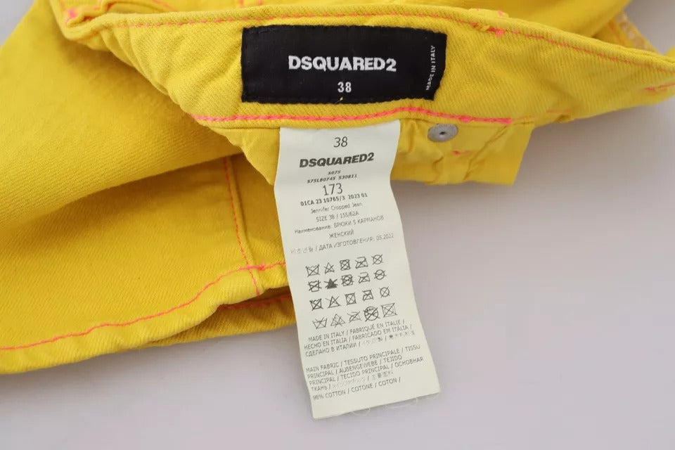 Dsquared² Yellow Cotton Low Waist Cropped Jennifer Denim Jeans by Dsquared²