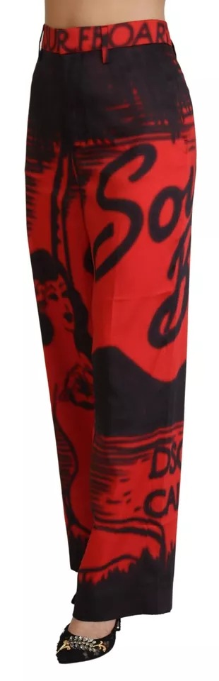 Dsquared² Red Printed High Waist Straight Pants by Dsquared²