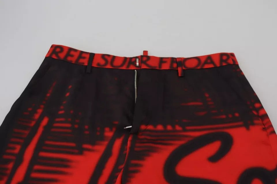 Dsquared² Red Printed High Waist Straight Pants by Dsquared²