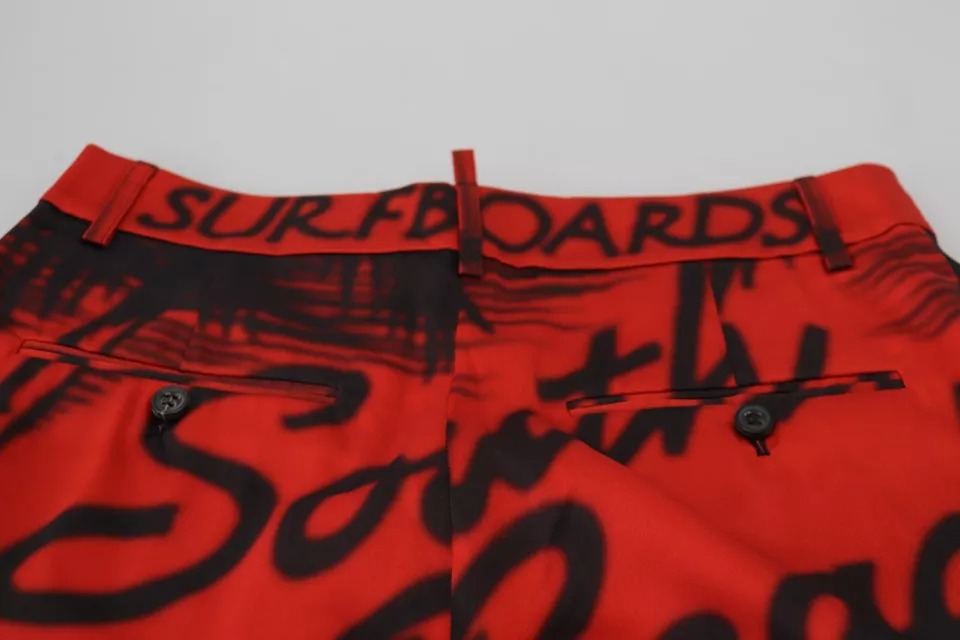 Dsquared² Red Printed High Waist Wide Leg Cropped Pants by Dsquared²