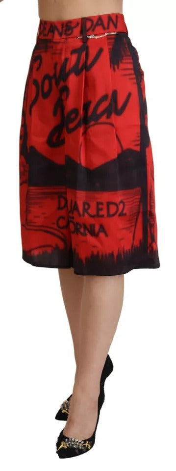 Dsquared² Red Printed High Waist Wide Leg Cropped Pants by Dsquared²