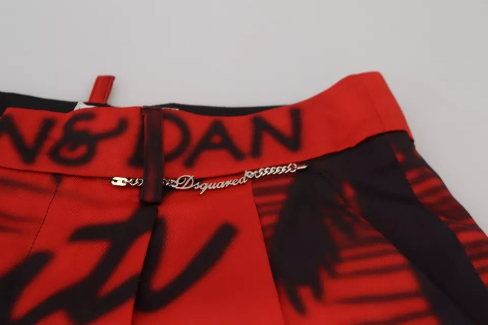 Dsquared² Red Printed High Waist Wide Leg Cropped Pants by Dsquared²