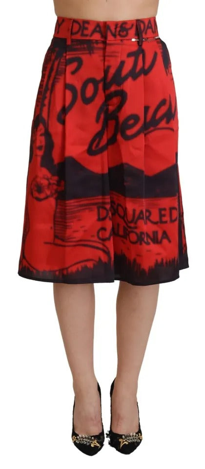Dsquared² Red Printed High Waist Wide Leg Cropped Pants by Dsquared²