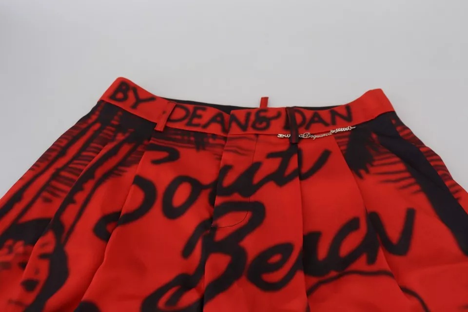 Dsquared² Red Printed High Waist Wide Leg Cropped Pants by Dsquared²