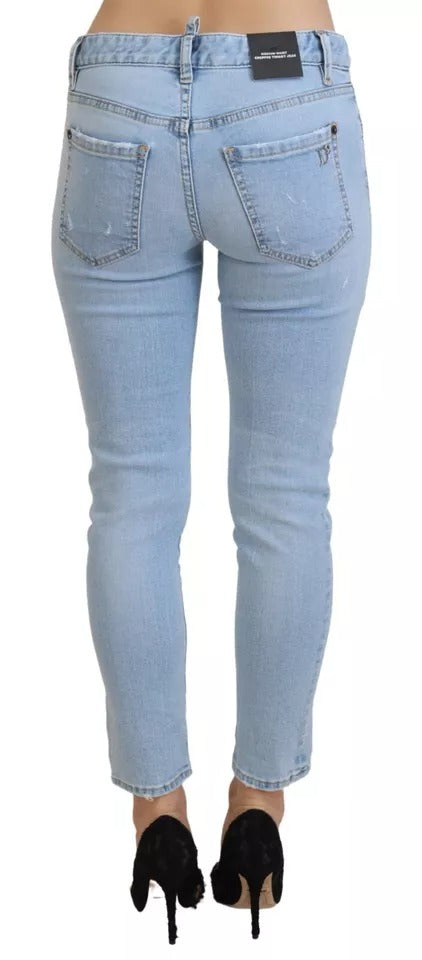 Dsquared² Blue Tattered Mid Waist Cropped Twiggy Denim Jeans by Dsquared²