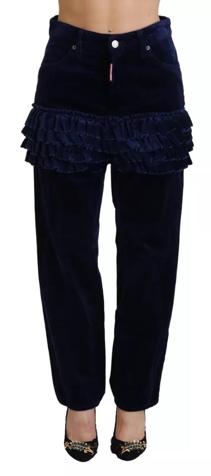 Dsquared² Blue Ruffles HighWaist Cotton Denim Boston Fit Pants by Dsquared²