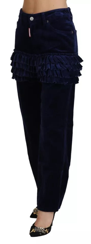 Dsquared² Blue Ruffles HighWaist Cotton Denim Boston Fit Pants by Dsquared²