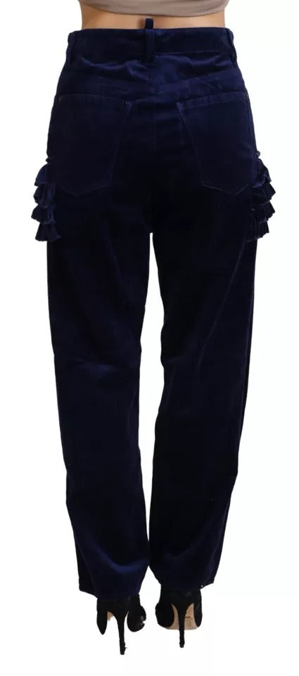 Dsquared² Blue Ruffles HighWaist Cotton Denim Boston Fit Pants by Dsquared²