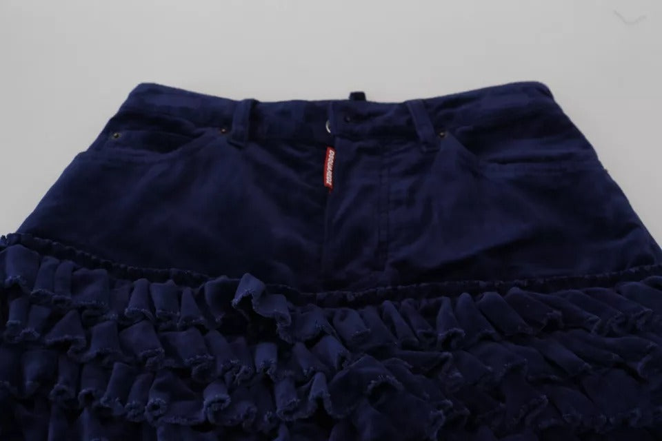 Dsquared² Blue Ruffles HighWaist Cotton Denim Boston Fit Pants by Dsquared²
