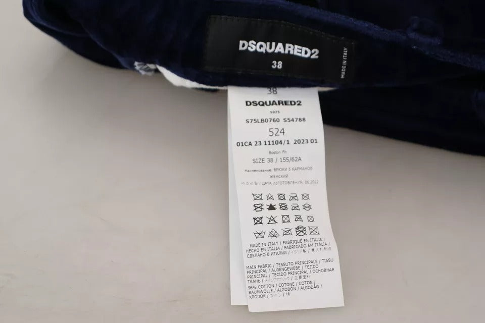 Dsquared² Blue Ruffles HighWaist Cotton Denim Boston Fit Pants by Dsquared²