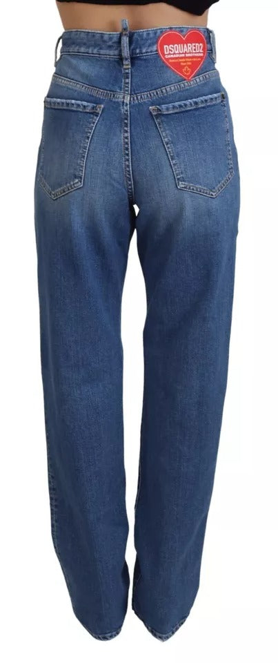 Dsquared² Blue Distressed High Waist Straight Denim Jeans by Dsquared²