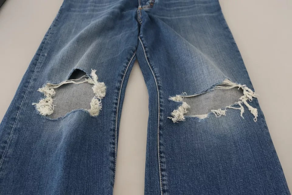 Dsquared² Blue Distressed High Waist Straight Denim Jeans by Dsquared²