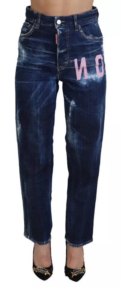 Dsquared² Blue Icon High Waist Straight Denim Boston Jeans by Dsquared²