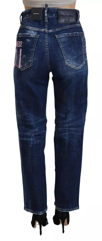 Dsquared² Blue Icon High Waist Straight Denim Boston Jeans by Dsquared²
