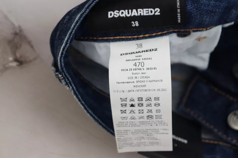 Dsquared² Blue Icon High Waist Straight Denim Boston Jeans by Dsquared²
