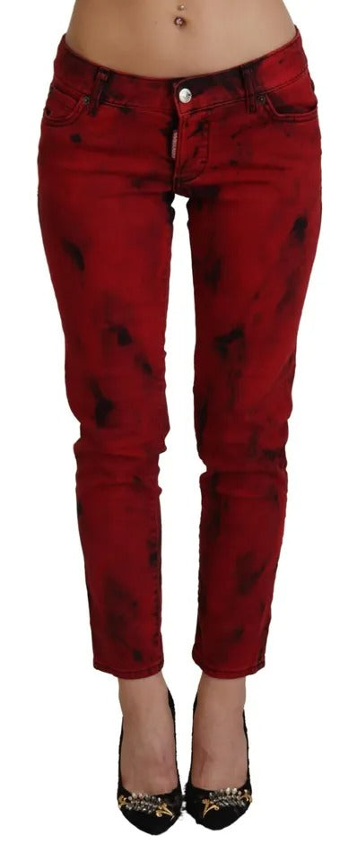Dsquared² Red Low Waist Cotton Stretch Skinny Pants by Dsquared²