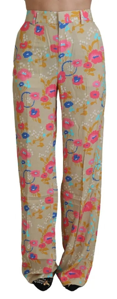 Dsquared² Beige Floral High Waist Straight Pants by Dsquared²