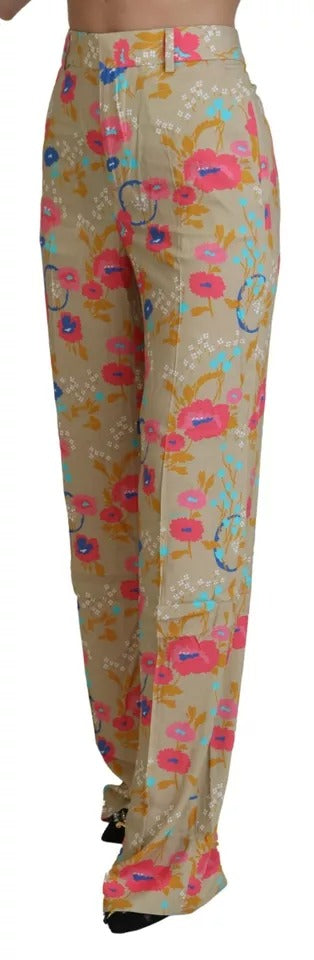 Dsquared² Beige Floral High Waist Straight Pants by Dsquared²