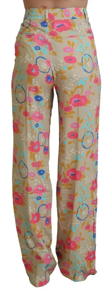 Dsquared² Beige Floral High Waist Straight Pants by Dsquared²