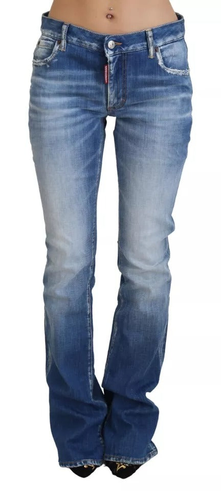 Dsquared² Blue Washed Cotton Mid Waist Flared Denim Jeans by Dsquared²