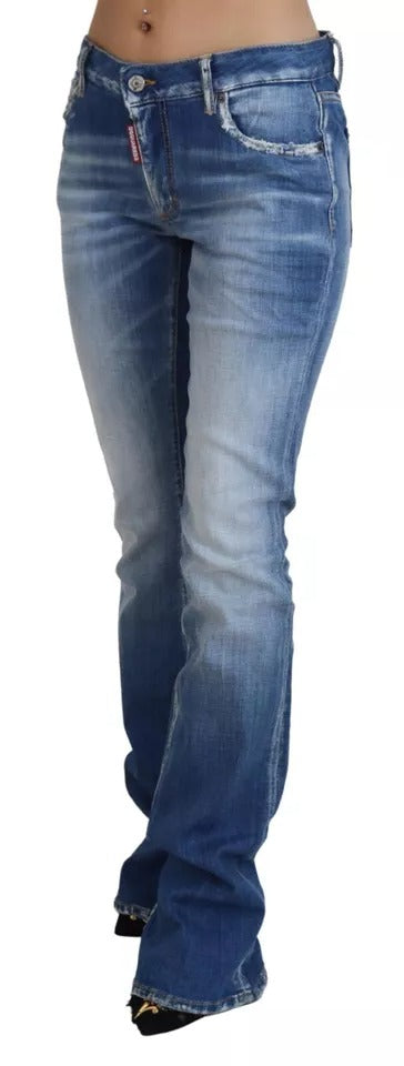 Dsquared² Blue Washed Cotton Mid Waist Flared Denim Jeans by Dsquared²