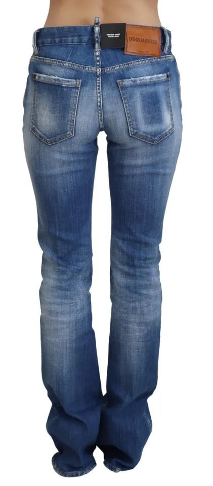 Dsquared² Blue Washed Cotton Mid Waist Flared Denim Jeans by Dsquared²