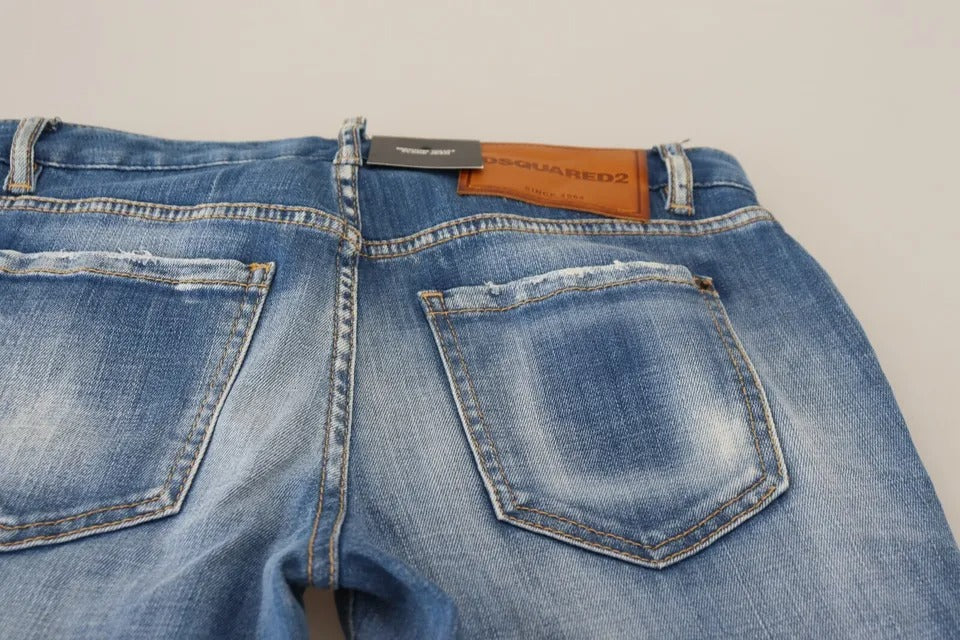 Dsquared² Blue Washed Cotton Mid Waist Flared Denim Jeans by Dsquared²