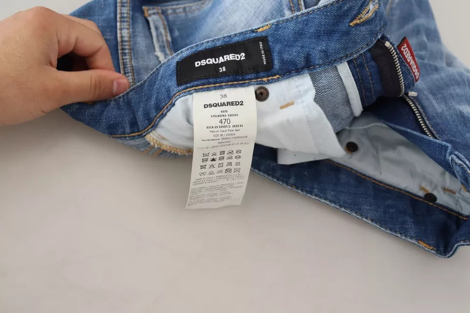 Dsquared² Blue Washed Cotton Mid Waist Flared Denim Jeans by Dsquared²
