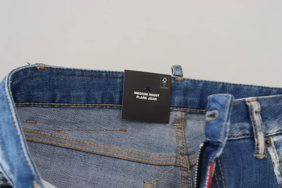 Dsquared² Blue Washed Cotton Mid Waist Flared Denim Jeans by Dsquared²