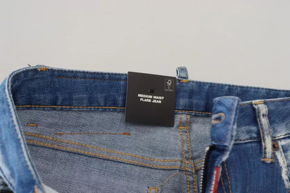 Dsquared² Blue Washed Cotton Mid Waist Flared Denim Jeans by Dsquared²