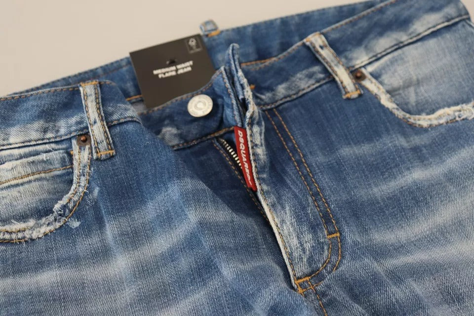 Dsquared² Blue Washed Cotton Mid Waist Flared Denim Jeans by Dsquared²