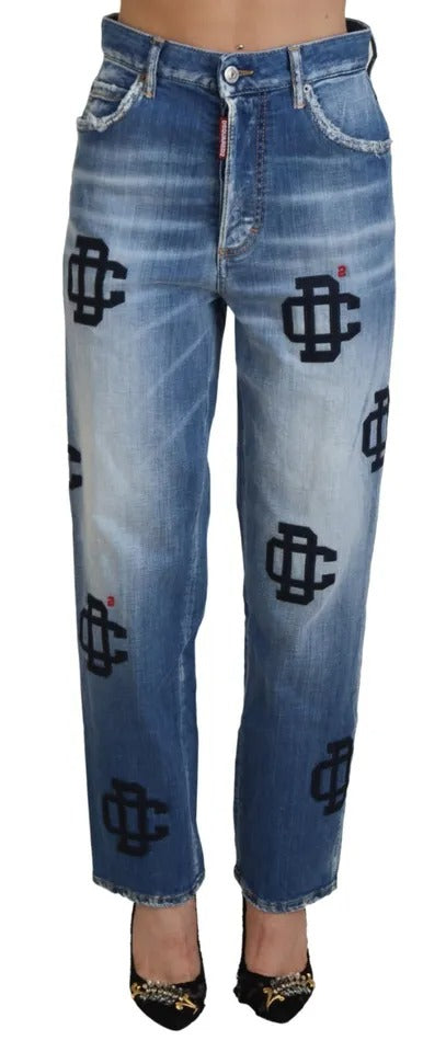 Dsquared² Blue Washed High Waist Straight Denim Boston Jeans by Dsquared²
