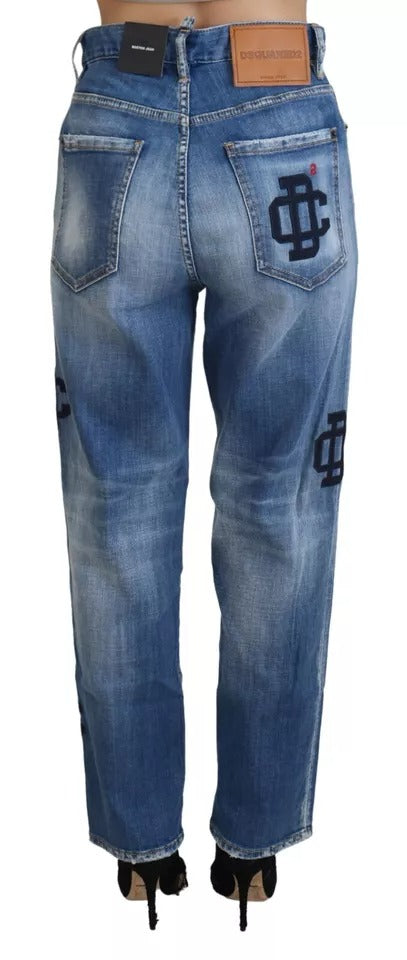 Dsquared² Blue Washed High Waist Straight Denim Boston Jeans by Dsquared²