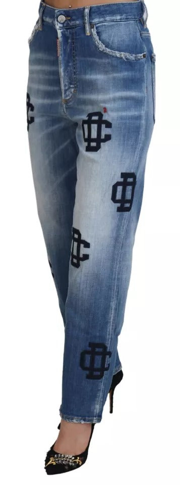Dsquared² Blue Washed High Waist Straight Denim Boston Jeans by Dsquared²