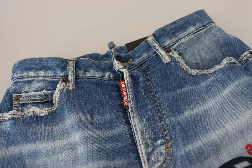 Dsquared² Blue Washed High Waist Straight Denim Boston Jeans by Dsquared²