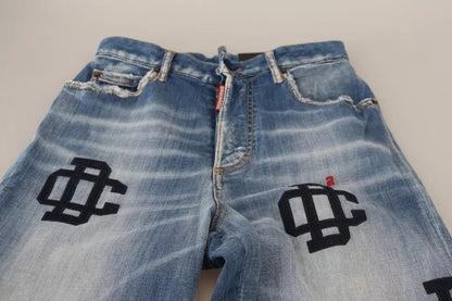 Dsquared² Blue Washed High Waist Straight Denim Boston Jeans by Dsquared²