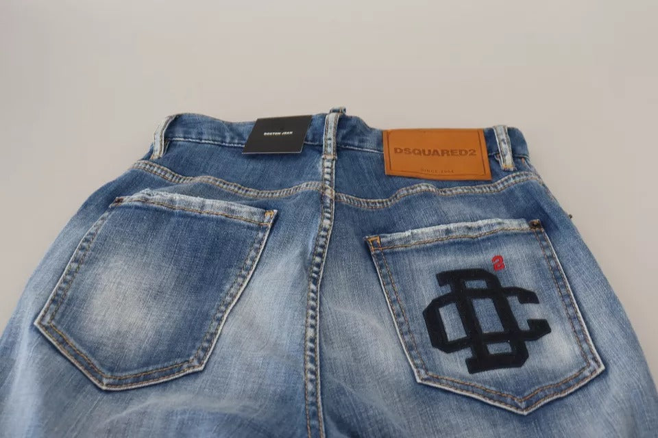 Dsquared² Blue Washed High Waist Straight Denim Boston Jeans by Dsquared²