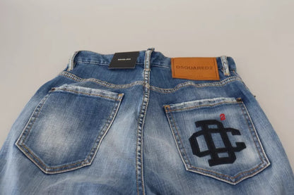 Dsquared² Blue Washed High Waist Straight Denim Boston Jeans by Dsquared²