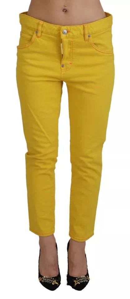 Dsquared² Yellow Cotton Low Waist Crop Denim Cool Girl Jeans by Dsquared²
