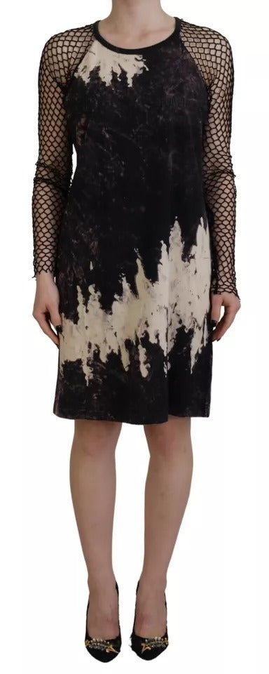 Dsquared² Black Tie Dye Mesh Long Sleeves Cotton Shift Dress by Dsquared²