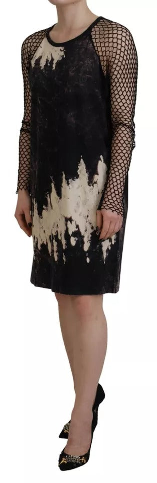 Dsquared² Black Tie Dye Mesh Long Sleeves Cotton Shift Dress by Dsquared²