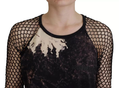 Dsquared² Black Tie Dye Mesh Long Sleeves Cotton Shift Dress by Dsquared²