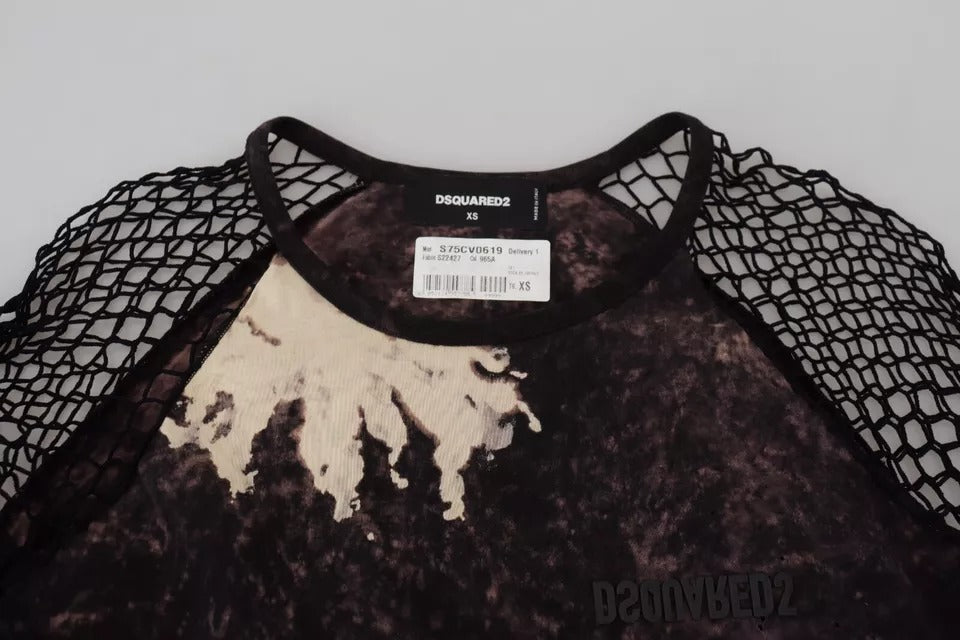 Dsquared² Black Tie Dye Mesh Long Sleeves Cotton Shift Dress by Dsquared²