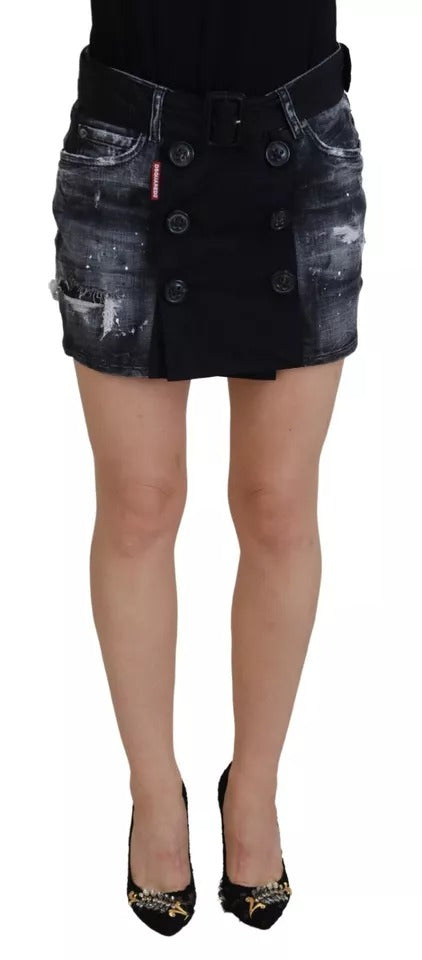 Mini-jupe trapèze taille mi-haute en jean noir effet vieilli Dsquared²