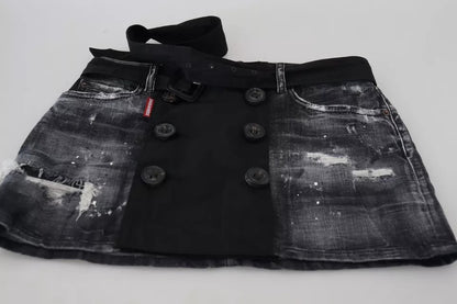 Mini-jupe trapèze taille mi-haute en jean noir effet vieilli Dsquared²