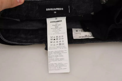 Mini-jupe trapèze taille mi-haute en jean noir effet vieilli Dsquared²