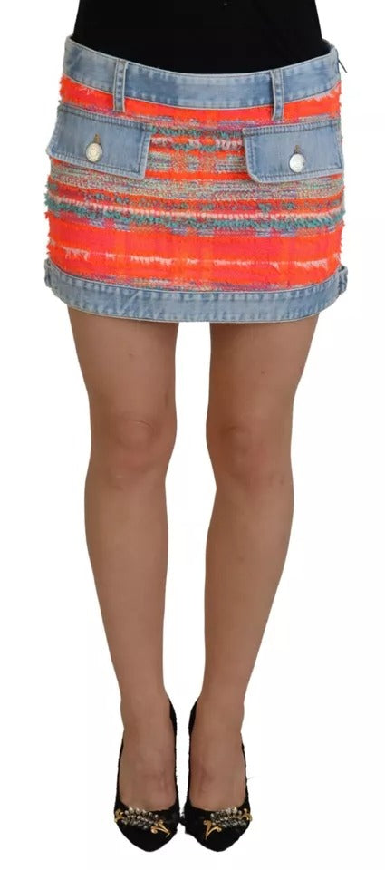 Jupe trapèze taille basse en denim multicolore Dsquared²