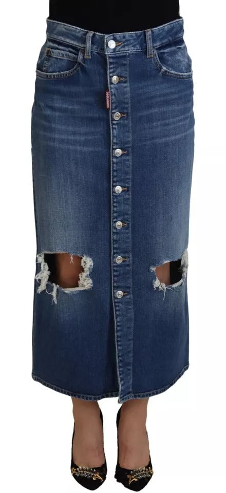 Jupe crayon taille haute en jean bleu effet vieilli Dsquared²